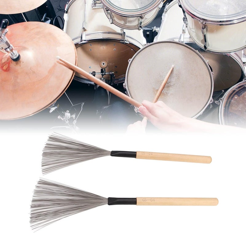 Moofey 1 Pair Drum Brushes, Maple Wooden Handle Steel Wire Brushes, Drum Accessories for Drummers, Beginners, Rock Band, Jazz Folk - Image 5